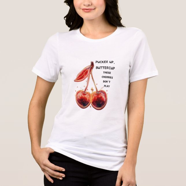 Camiseta Triblenda Neon Cherries Pucker Up, Buttercup (Anverso)