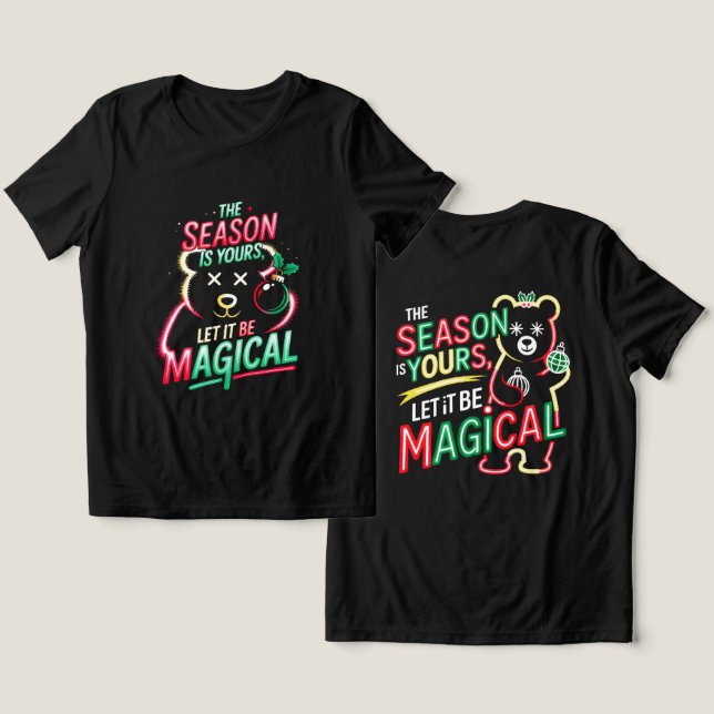 Camiseta Triblenda Neon Magical Christmas Bear Women's Cozy Holiday  (Diseño Anverso y Reverso)