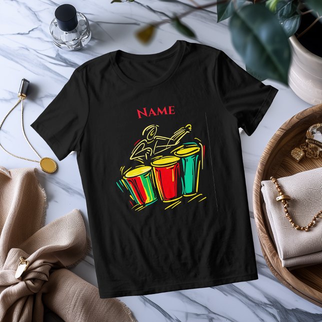 Camiseta Triblenda Neon Timbales Line Art | Vibrante camiseta musical (Subido por el creador)