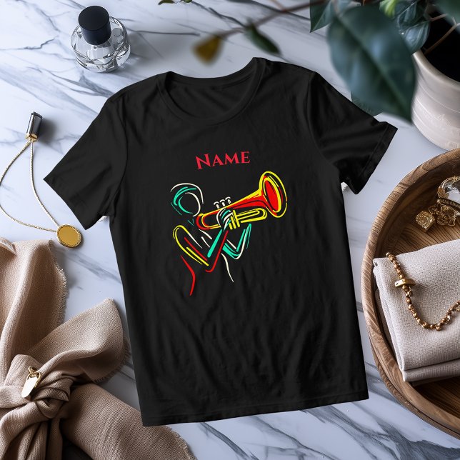 Camiseta Triblenda Neon Trumpet Line Art | Vibrante camiseta musical (Subido por el creador)