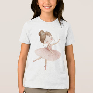 Camiseta Triblenda Niña de acuarela de bailarina floral Tuto rosa Flo