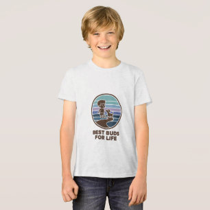Camiseta Triblenda Niño lindo y cachorro en una carretera