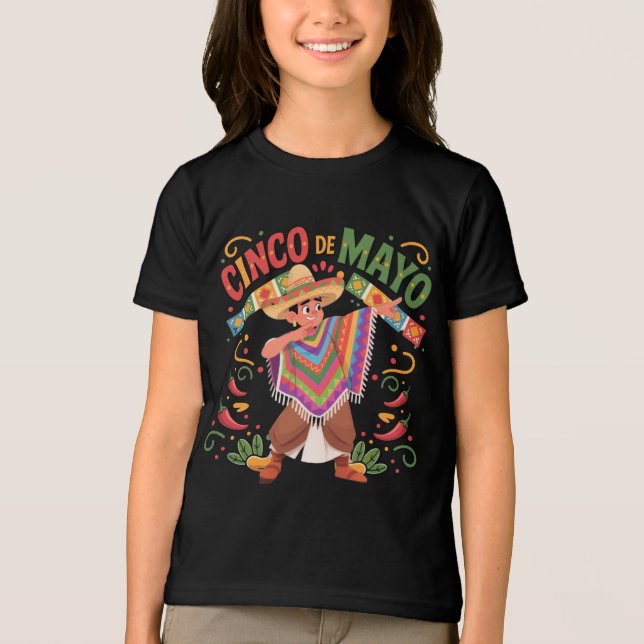 Camiseta Triblenda Niño mexicano Dabbing Poncho Cinco de Mayo (Anverso)