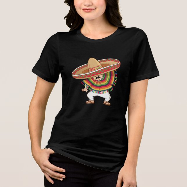 Camiseta Triblenda Niño mexicano Dabbing Poncho Cinco de Mayo (Anverso)