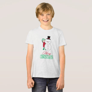 Camiseta Triblenda Niño mirando alrededor del muñeco de nieve
