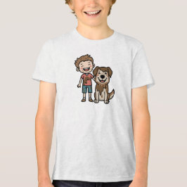 Camiseta Triblenda Niño y Perro Jugando en el Barro