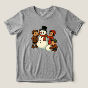 Camiseta Triblenda Niños antiguos construyendo un muñeco de nieve