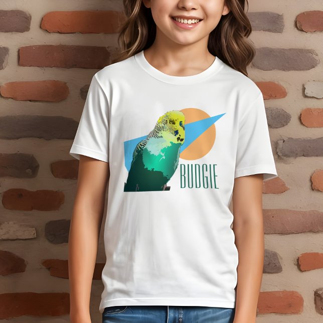 Camiseta Triblenda Niños Budgie Love Retro Mascota Geométrico Azul Pá (Kids' budgie t-shirt with cool retro geometric design and aqua budgerigar for pet bird lovers)