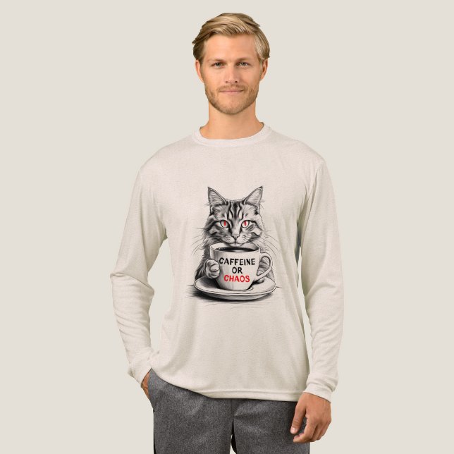 Camiseta Triblenda No Caffeine No Mercy Cat Coffee Lover Shirt (Anverso Completo)