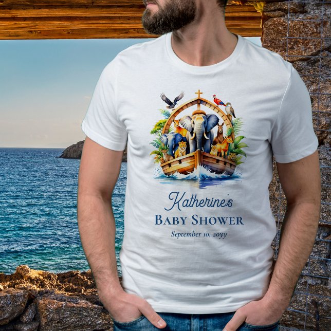 Camiseta Triblenda Noah's Ark Cute Animals Blue Boy Baby Shower (Noah's Ark Cute Animals Boy Baby Shower Man's T-Shirt)