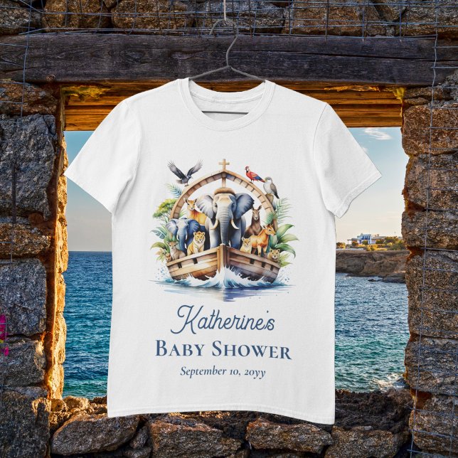 Camiseta Triblenda Noah's Ark Cute Animals Blue Boy Baby Shower (Noah's Ark Cute Animals Boy Baby Shower Woman's T-Shirt)