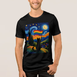 Camiseta Triblenda Noche de Orgullo Estelar Gato Van Gogh Estilo Arco