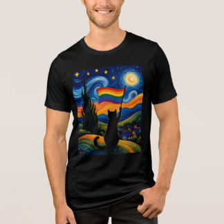 Camiseta Triblenda Noche de Orgullo Estelar Gato Van Gogh Estilo Arco