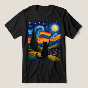 Camiseta Triblenda Noche de Orgullo Estelar Gato Van Gogh Estilo Arco