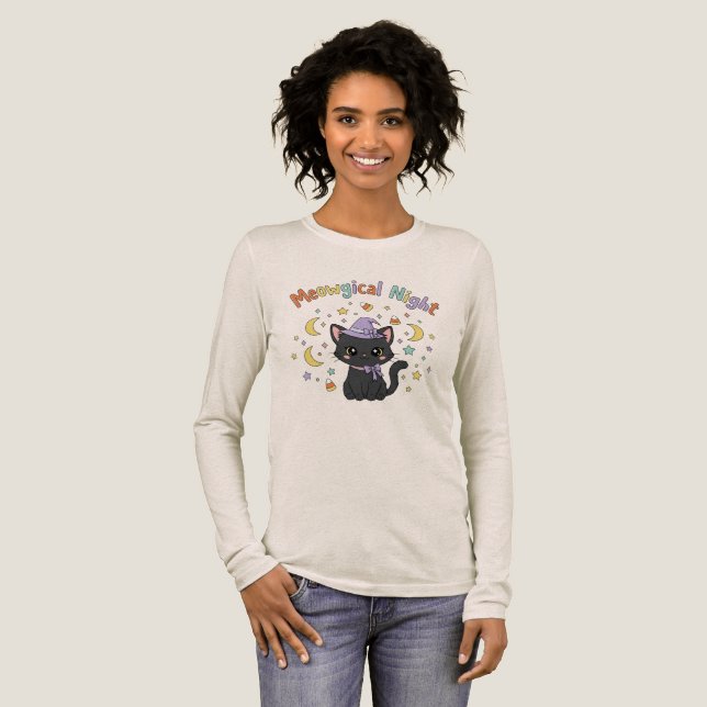 Camiseta Triblenda Noche Meowgical Cute Halloween (Anverso Completo)