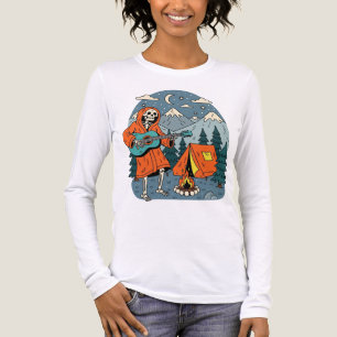 Camiseta Triblenda Noche Skeleton Camping Guitar Campfire Mountain