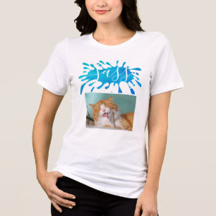 Camiseta Triblenda Nombre de gato moderno y nombre color azul salpica