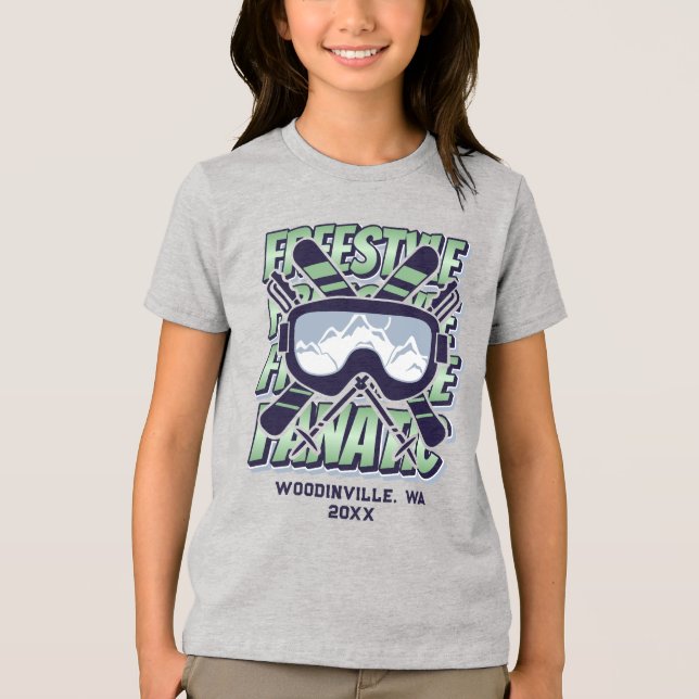 Camiseta Triblenda Nombre de la fecha de la ubicación del esquí del e (Anverso)