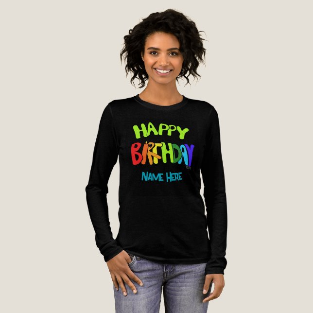 Camiseta Triblenda Nombre personalizado Brillante y Feliz Cumpleaños (Anverso Completo)