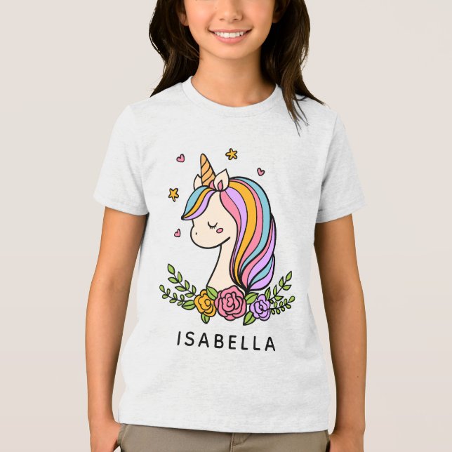 Camiseta Triblenda Nombre Personalizado De Unicorn Cute Whimsical Gir (Anverso)