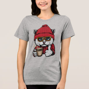 Camiseta Triblenda Nombre personalizado / Gato de café con texto