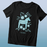 Camiseta Triblenda Nombre personalizado Verde azulado del arte folcló<br><div class="desc">Un diseño tradicional sueco de Caballo de Dala en verde verde azulado y blanco. Reemplace o quite el nombre al personalizar. Arte original de Nic Squirrell.</div>