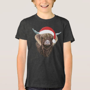 Camiseta Triblenda Novedosa vaca de Highland vistiendo un sombrero de