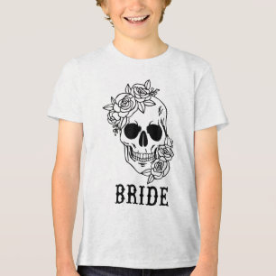 Camiseta Triblenda Novia Groom Floral Skull Halloween Boda Bachelo