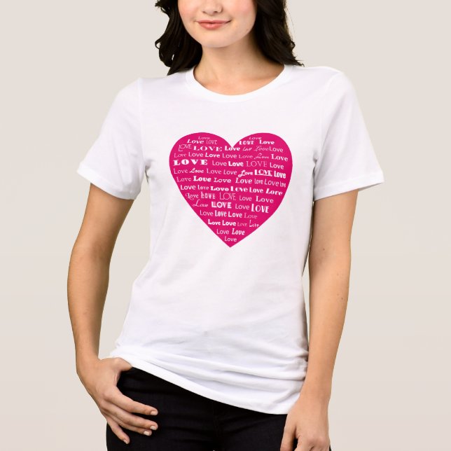 Camiseta Triblenda Nube de palabras de amor - blanco en rosa fucsia (Anverso)