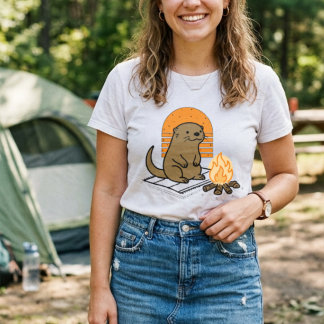 Camiseta Triblenda Nutria adorable con ilustración de fogata de campi