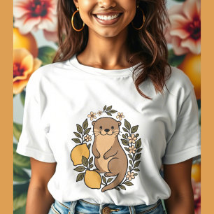 Camiseta Triblenda nutria adorable con limones y flores botánicas