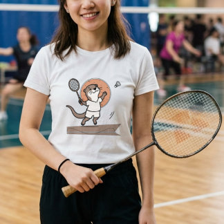 Camiseta Triblenda Nutria Adorable Jugando Bádminton
