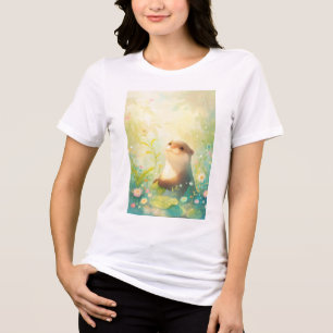 Camiseta Triblenda Nutria Alegre en un Caprichoso Jardín Floral Lluvi