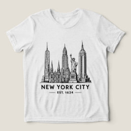 Camiseta Triblenda NYC Skyline Illustration with Statue of Liberty