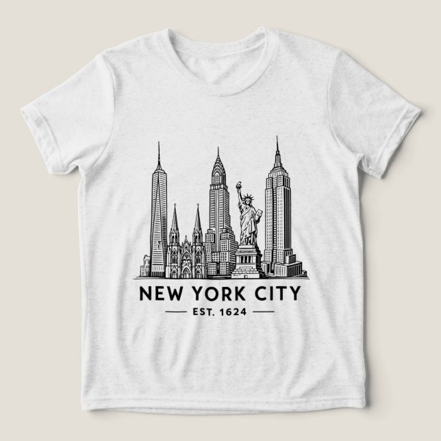 Camiseta Triblenda NYC Skyline Illustration with Statue of Liberty (Diseño delantero )