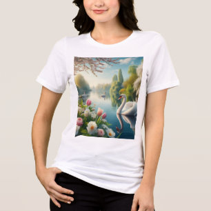 Camiseta Triblenda Obra artística de primavera de lagos de cisne flor