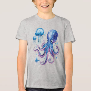Camiseta Triblenda Octopus de abismo eléctrico y medusas brillantes