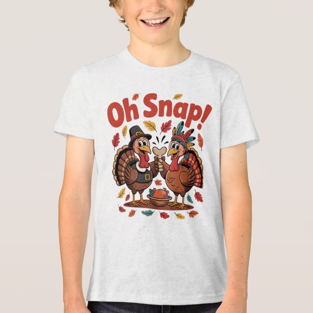 Camiseta Triblenda Oh Snap! Wishbone Game Pilgrim Native Turkey Funny (Anverso)