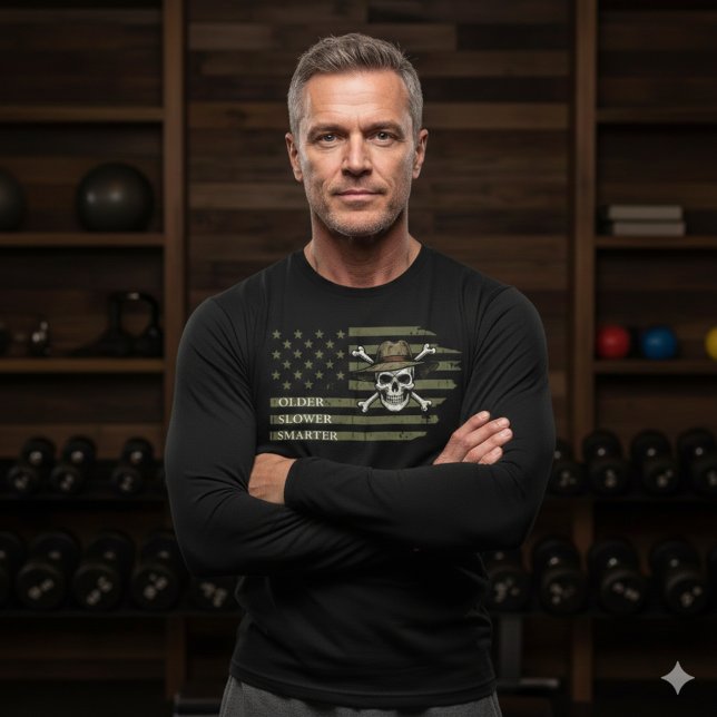 Camiseta Triblenda Older Slower Smarter Skull US Flag Long Sleeve Tee (Subido por el creador)