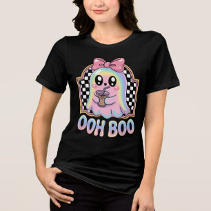 Camiseta Triblenda Ooh Boo Cute Pastel Bebida Fantasma Halloween Kawa
