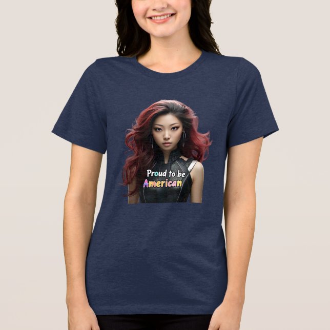 Camiseta Triblenda Orgullosa de ser norteamericana - Vibrante mujer r (Anverso)
