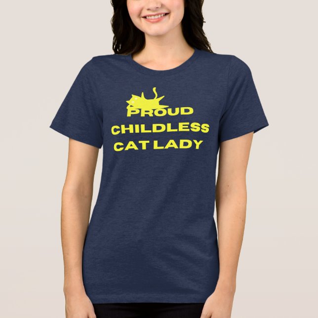 Camiseta Triblenda Orgullosa Señora del Gato Sin Niños (Anverso)