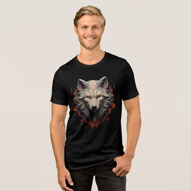Camiseta Triblenda Ornate Wolf Face – Floral Fantasy Design (Anverso Completo)