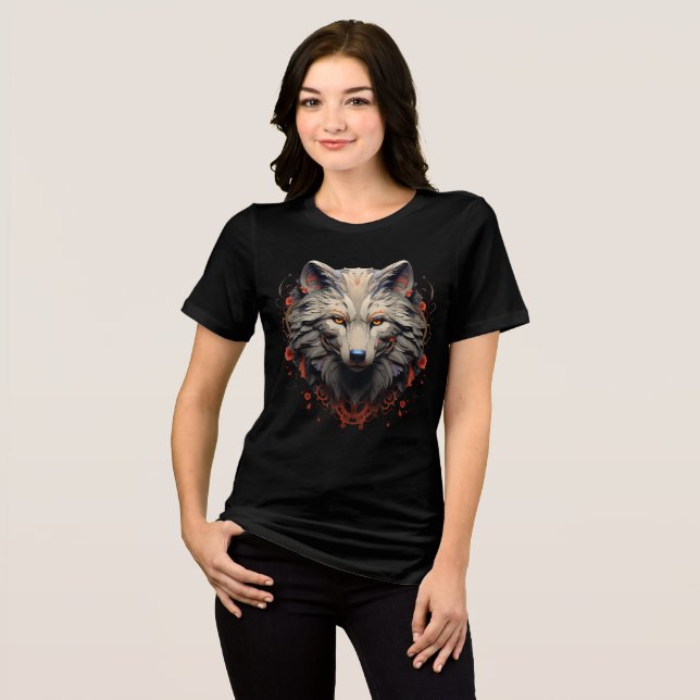 Camiseta Triblenda Ornate Wolf Face – Floral Fantasy Design (Anverso Completo)