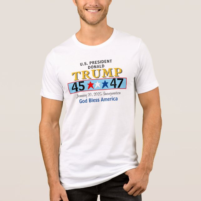 Camiseta Triblenda Oro Donald Trump 45 47 Inauguración 2025 Estrellas (Anverso)