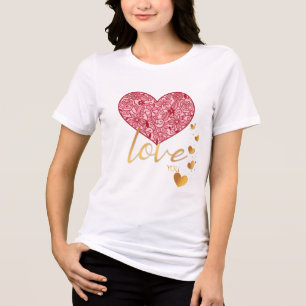 Camiseta Triblenda Oro Romántico Te Amo y Corazón Rosa