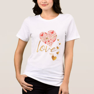 Camiseta Triblenda Oro Romántico Te Amo y Corazón Rosa