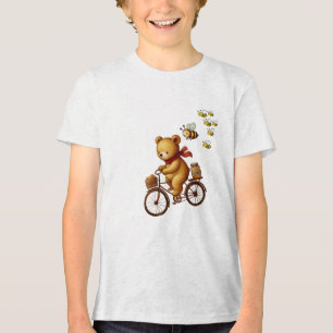 Camiseta Triblenda Oso Adorable montando una bicicleta con miel y abe