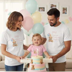 Camiseta Triblenda Oso de felpa con acuarela rosa cumpleaños número 1