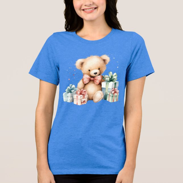 Camiseta Triblenda Oso de peluche con regalo de Navidad (Anverso)